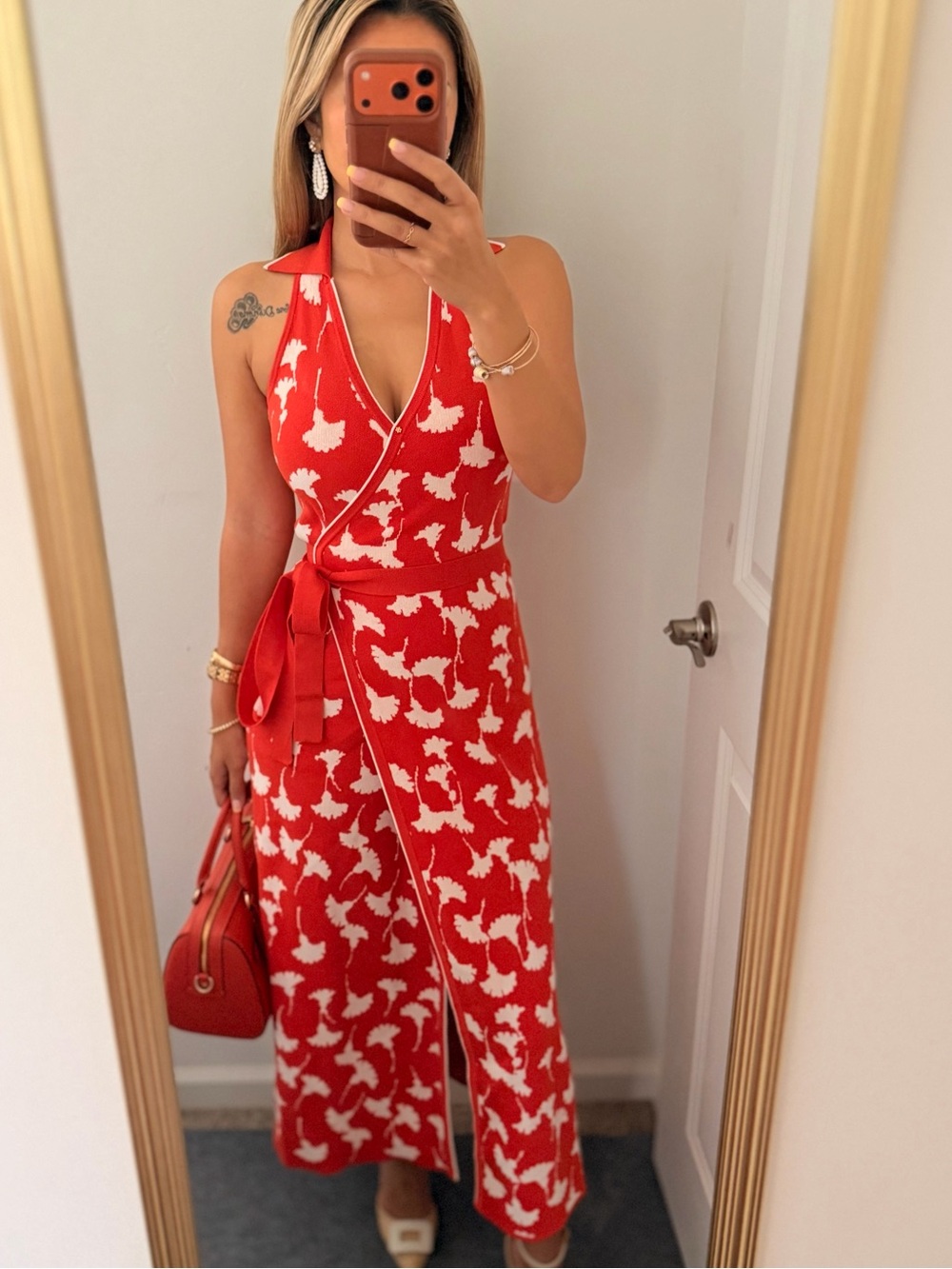 Diane Von Furstenberg Ginkgo Cherry Tomato Knit Wrap Dress
